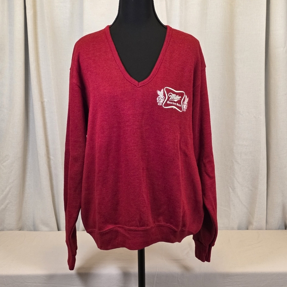 Vintage Miller High Life Beer V Neck Sweatshirt XL Made in USA